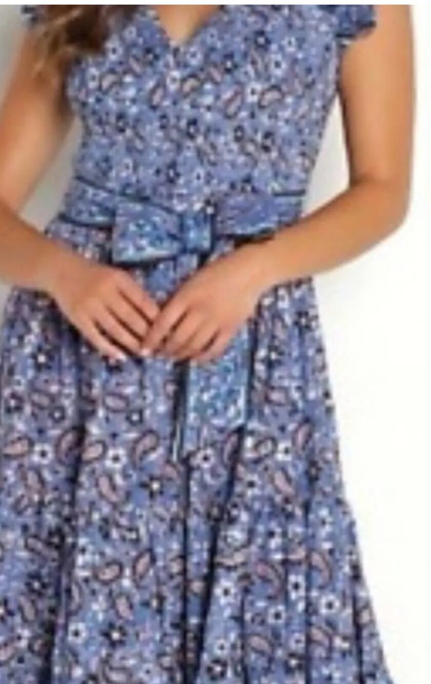 Cleobella Floral Print Blue Dress w/Tie Size XS